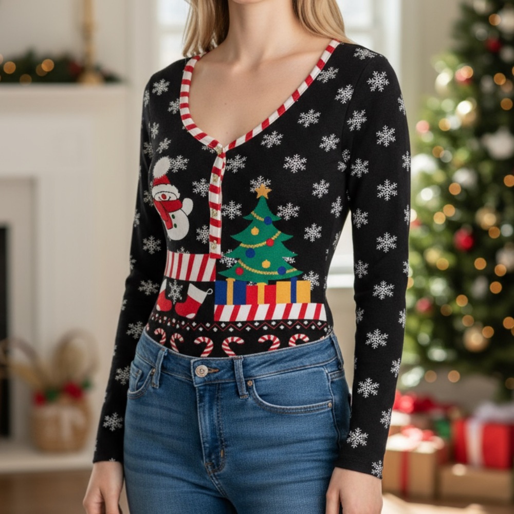 Festive Snowman and Christmas Tree Bodysuit